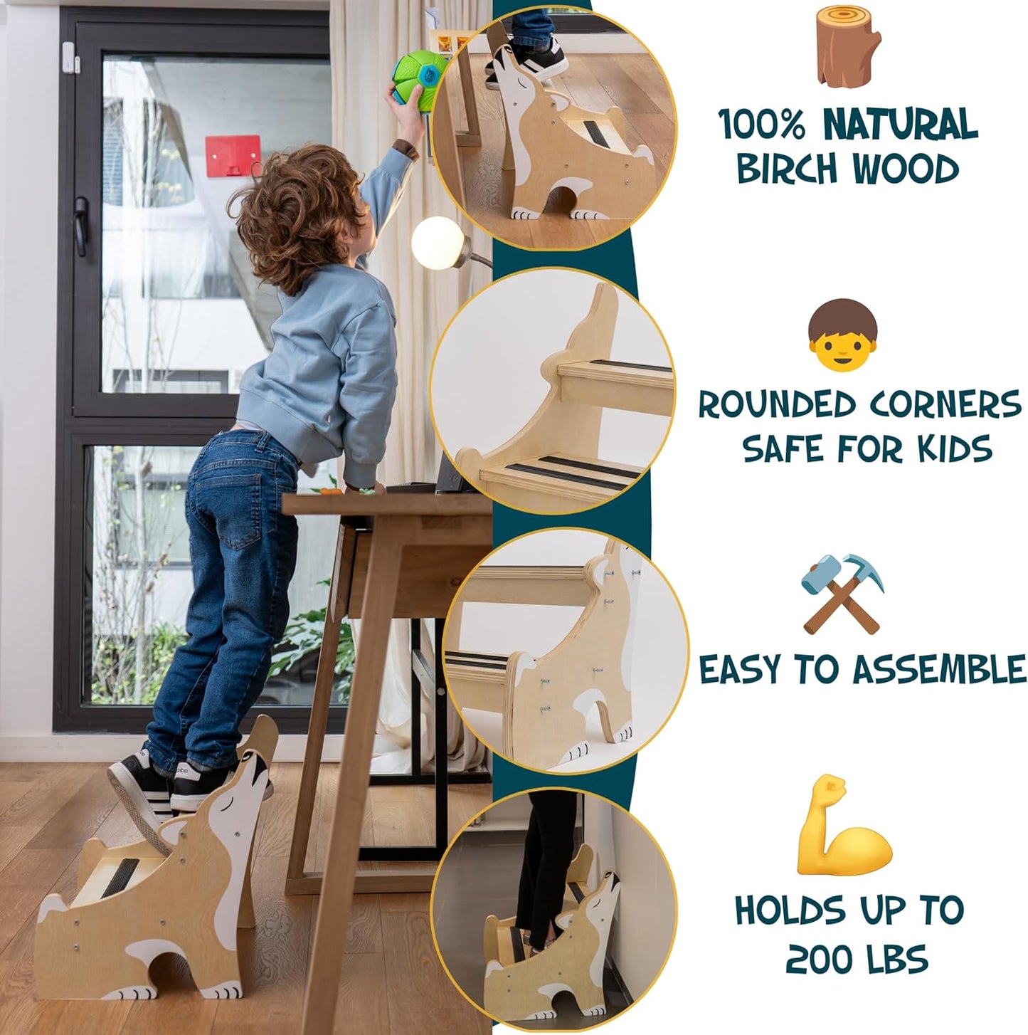 Crowned Cuddles - Premium Bamboo Wooden Step Stool for Kids